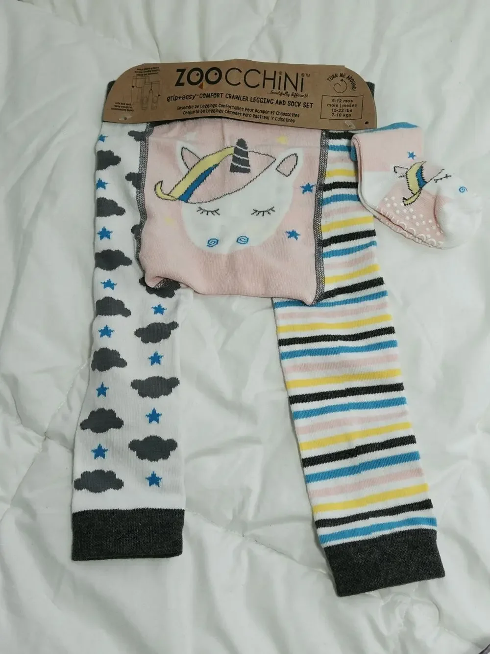 Zoocchini Baby Girl Crawler Leggings & Socks Set Unicorn 6-12Month Confort Nwt
